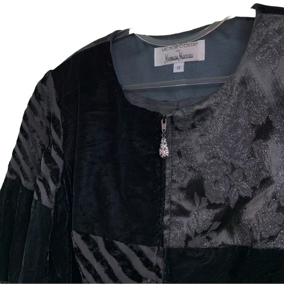 Victor Costa Neiman Marcus Velvet Patchwork Textured Formal Jacket Black Size 12 - Picture 3 of 7